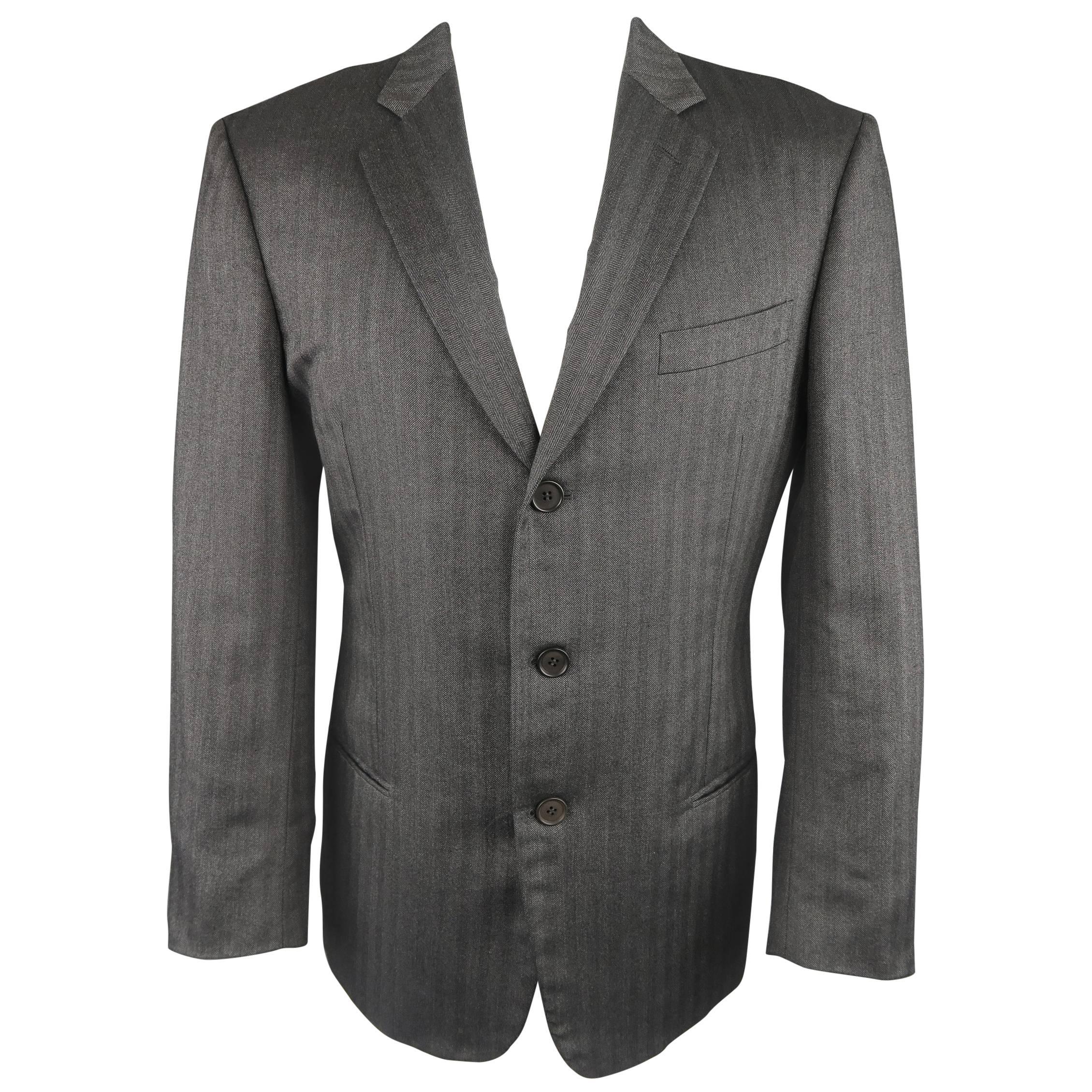 GIORGIO ARMANI 40 Charcoal Herringbone Cashmere / Silk 3 Button Sport Coat