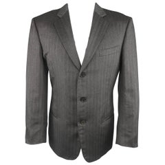 GIORGIO ARMANI 40 Charcoal Herringbone Cashmere / Silk 3 Button Sport Coat