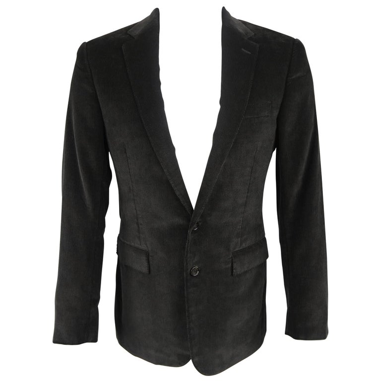 RALPH LAUREN Size 38 Black Corduroy Cotton Notch Lapel Sport Coat
