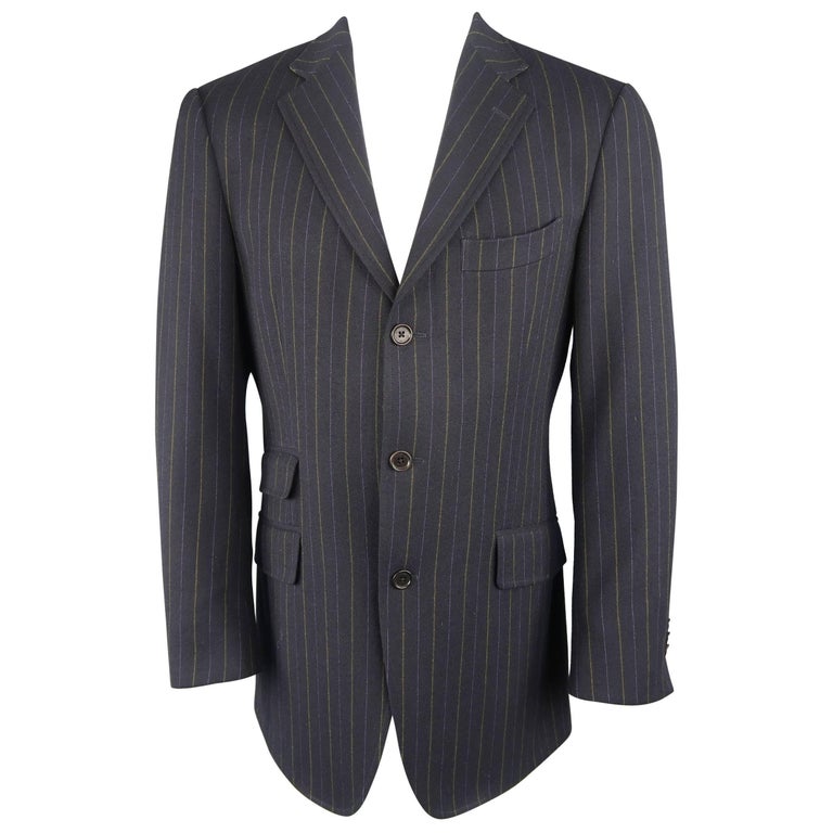 ETRO 40 Navy Purple and Yellow Stripe Wool 3 Button Sport Coat For Sale ...