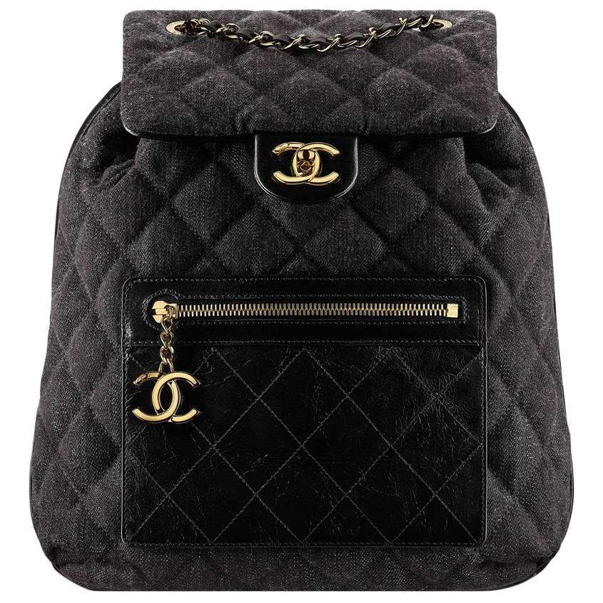 Chanel Quilted Denim and Leather Backpack
