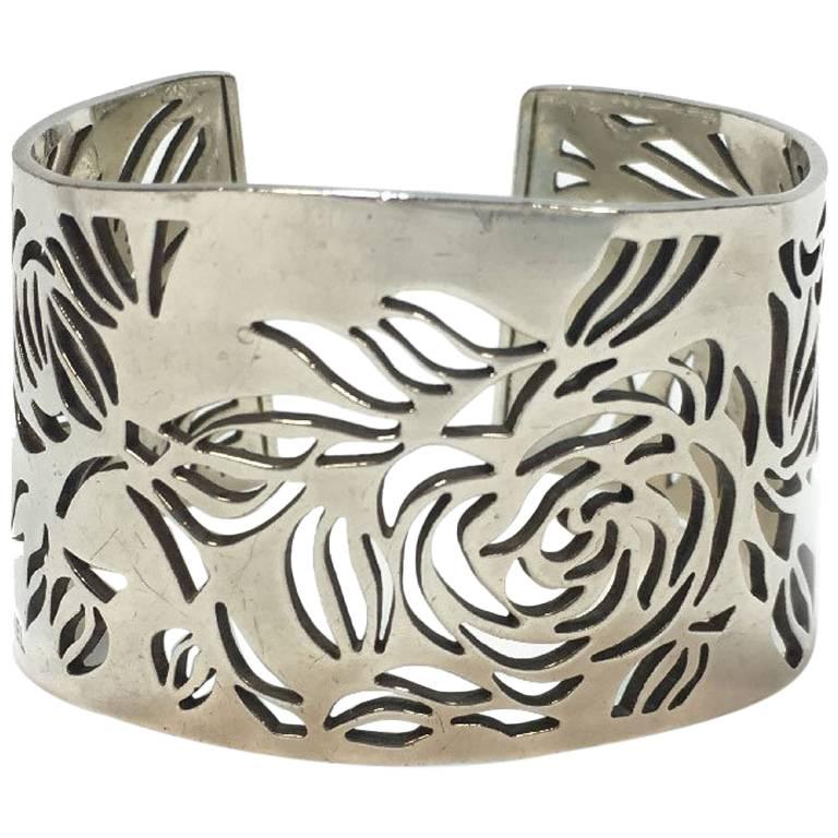 CHANEL Camellias Cuff Bracelet in Sterling Silver