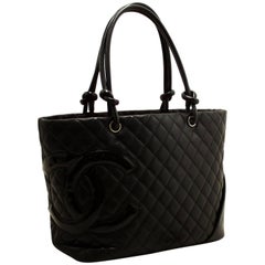 Chanel Cambon Tote Large Black Quilted Calfskin SV shoulder Bag 
