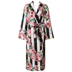 Dolce & Gabbana Rose Striped Tie Waist Robe Coat