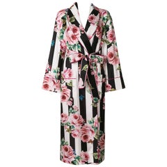 Dolce & Gabbana Rose Striped Tie Waist Robe Coat 