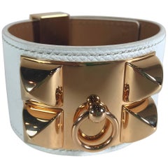 Hermes White Epsom Collier De Chien With Rose Gold Hardware