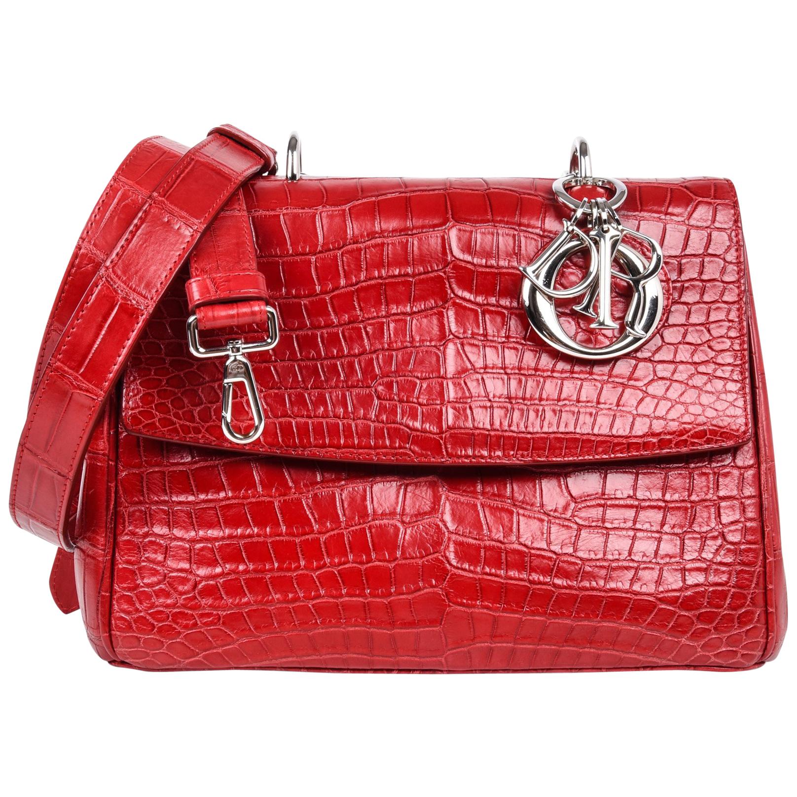 Christian Dior Be Dior Bag  Matte Red Crocodile Double Flap Small 
