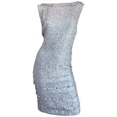 1950s Gene Shelly's Light Blue Silk Fully Sequined + Beaded Retro 50s Dress