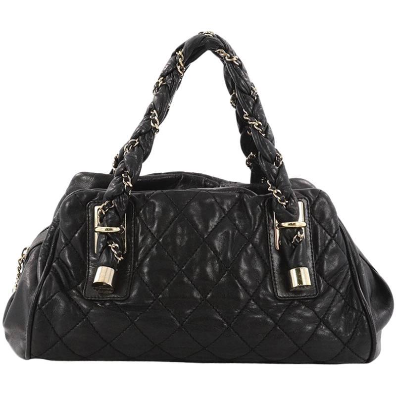 Chanel Lady Braid Bowler Bag Quilted Distressed Lambskin Large