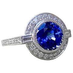 18k White Gold Ring 3.75 carat Chatham-Created Sapphire & 0.65 carats of Diamond
