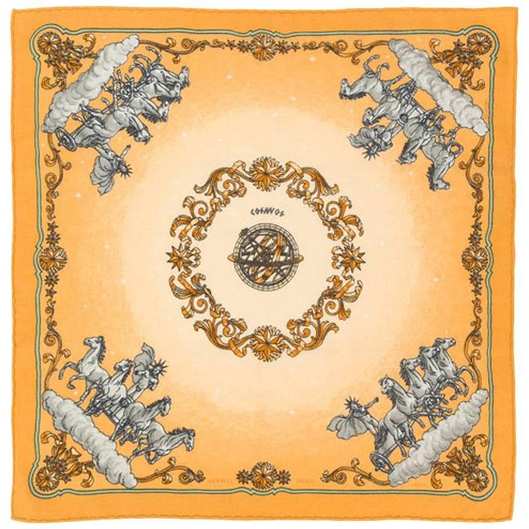 Hermes Yellow Cosmos Small Cashmere Scarf For Sale at 1stdibs