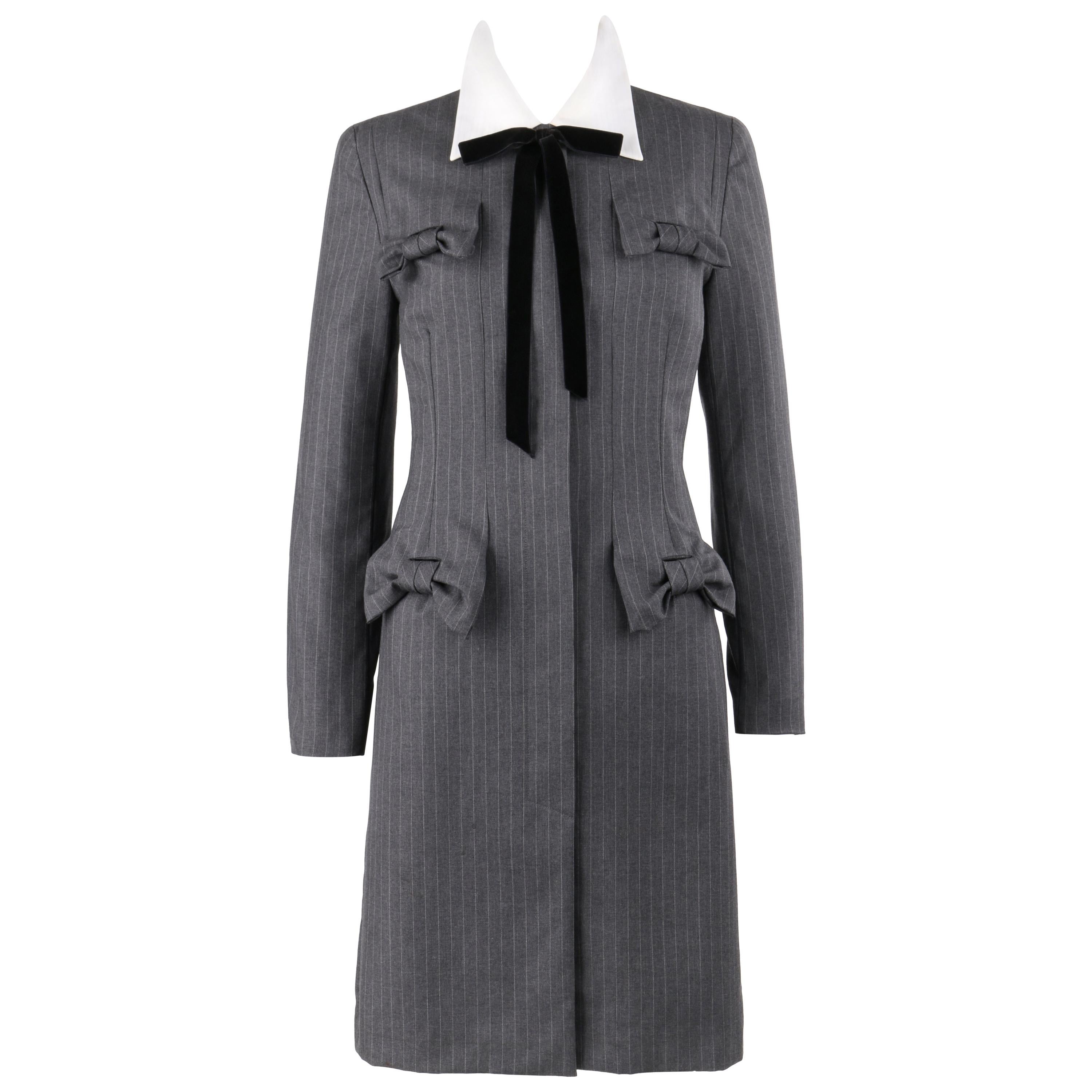 GIVENCHY Couture A/W 1996 JOHN GALLIANO Charcoal Gray Wool Bow Shirt Coat Dress
