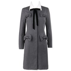 Vintage GIVENCHY Couture A/W 1996 JOHN GALLIANO Charcoal Gray Wool Bow Shirt Coat Dress