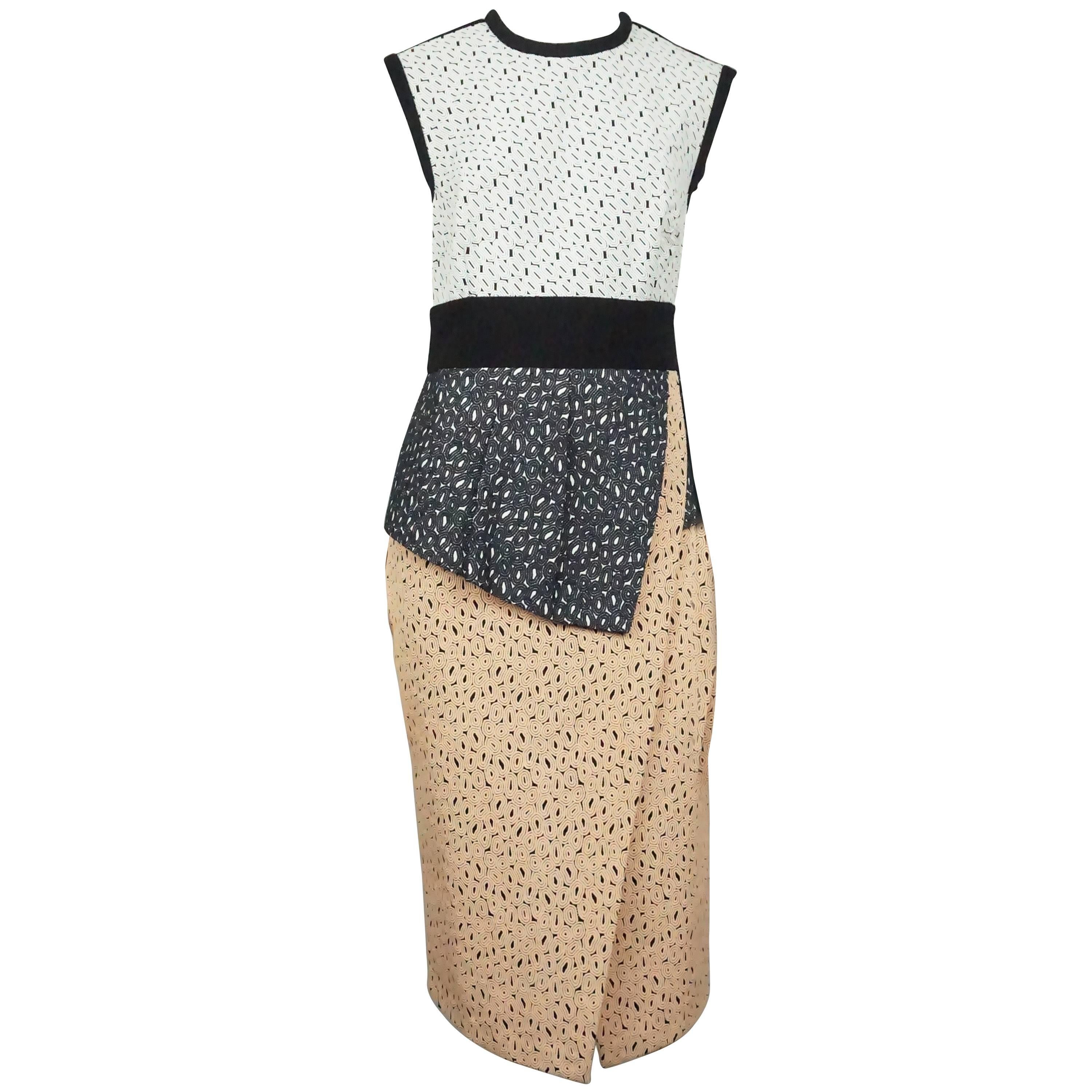 Proenza Schouler Black White and Peach Embroidered Asymmetrical Dress For Sale