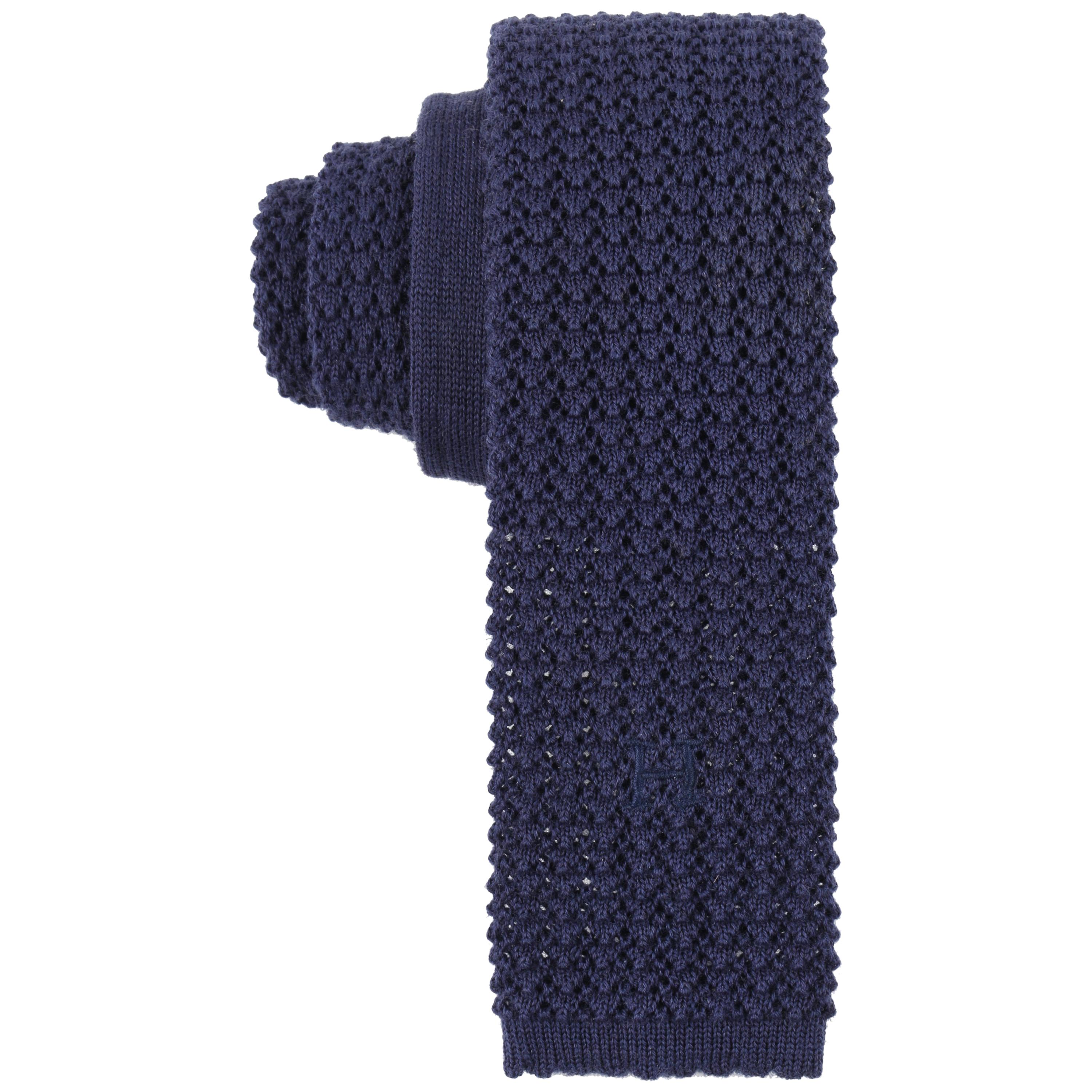 HERMES Navy Blue Wool Knit Square Necktie Tie