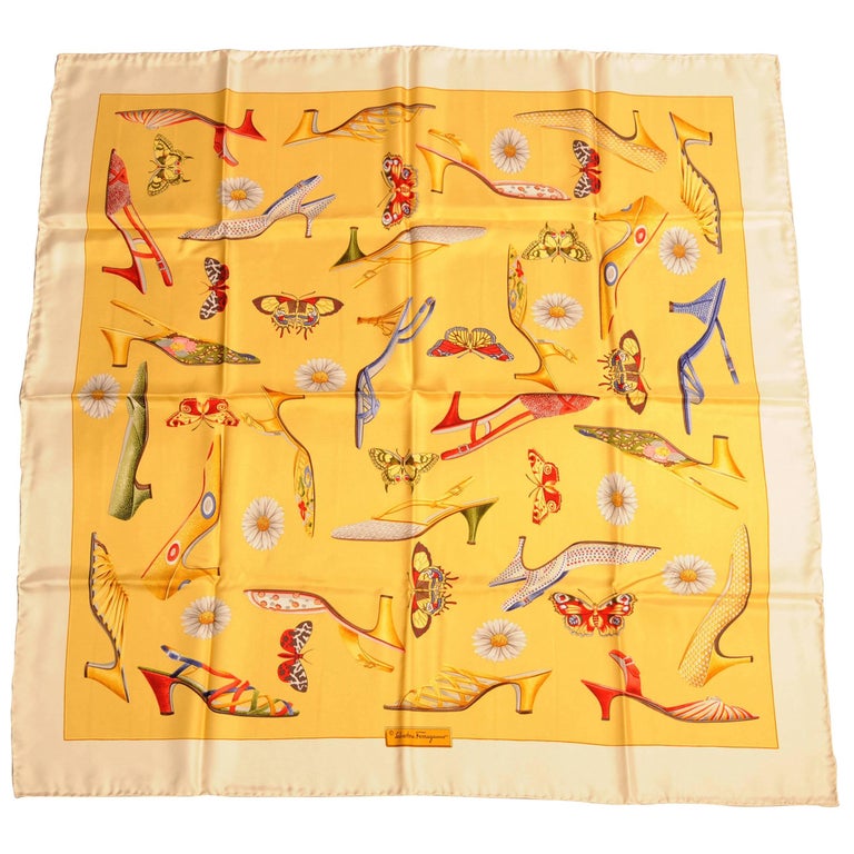 Salvatore Ferragamo Silk Scarf with Iconic Shoes, Butterflies and ...