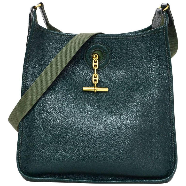 Hermes Green Vif Buffalo Leather 28cm Vespa PM Crossbody Bag at 1stDibs