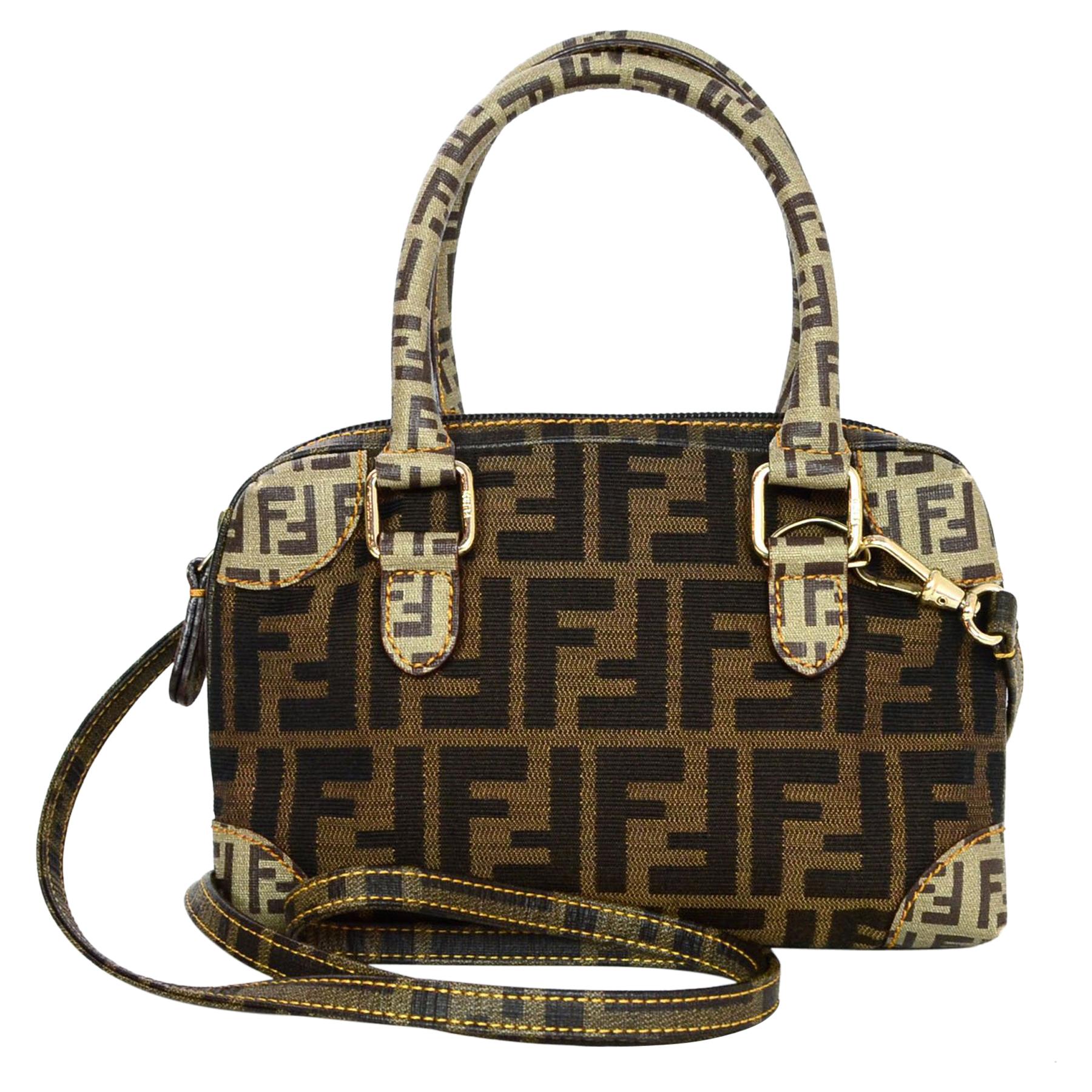 Fendi Brown Zucca Monogram Print Mini Boston Crossbody Bag 