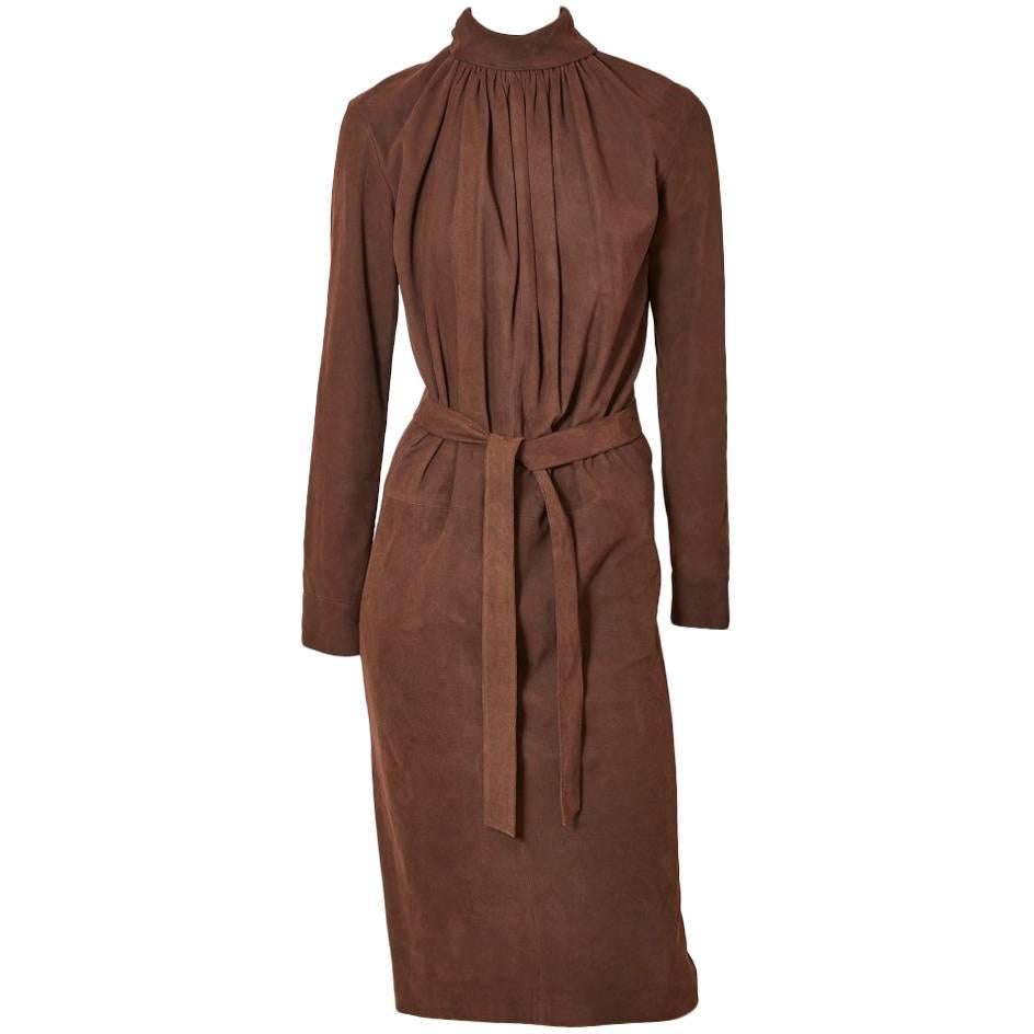 Yves Saint Laurent Rive Gauche Belted Suede Dress For Sale