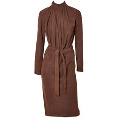 Yves Saint Laurent Rive Gauche Vestito in pelle scamosciata con cintura
