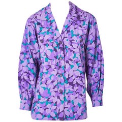 Yves Saint Laurent Rive Gauche Abstract Floral Pattern Cotton Shirt