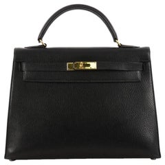 Hermès Kelly 32 Black Ardennes Leather Bag GHW