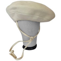 Vintage Yves Saint Laurent Mod Cream Wool Saucer Tam Hat, 1960s 