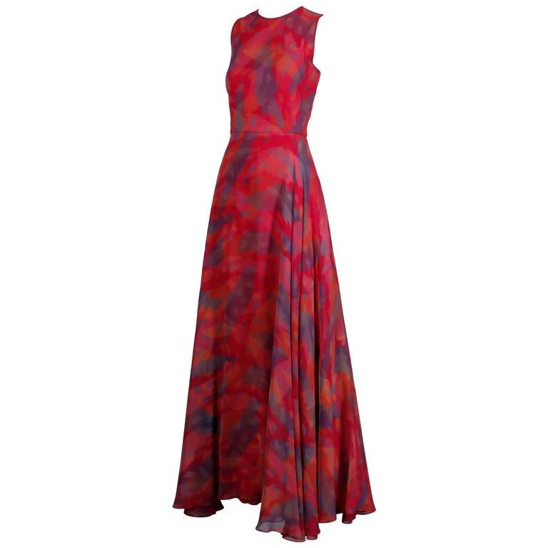 Rona Watercolor Chiffon Maxi Dress / Gown and Ascot Jacket 2 pc Ensemble,  1970s at 1stDibs | ascot maxi dress