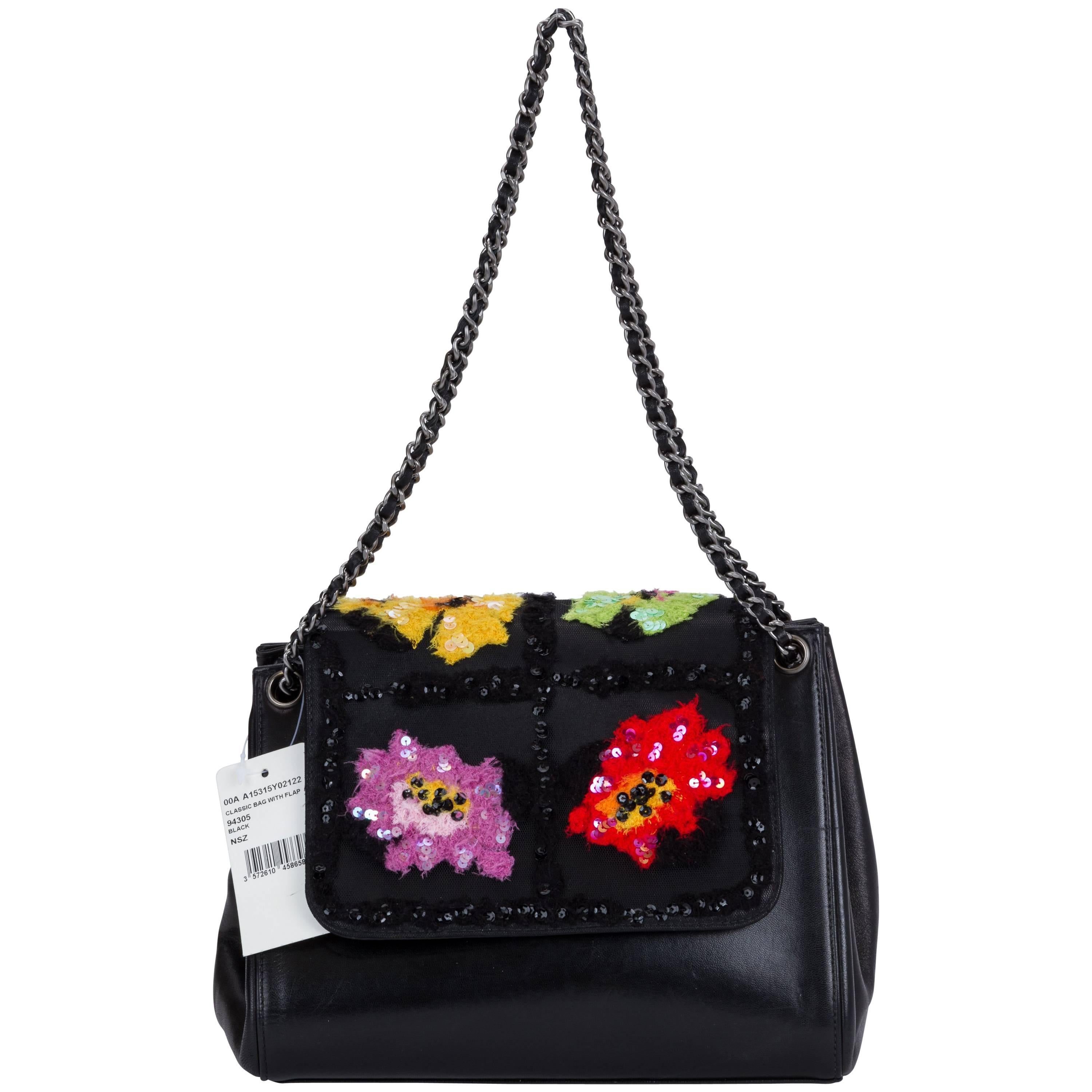 Chanel Black Embroidered Evening Bag at 1stDibs