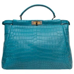 Fendi Turquoise Blue Crocodile Leather Peekaboo Bag 