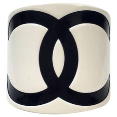 CHANEL CC Black and White Plastic Cuff Bracelet