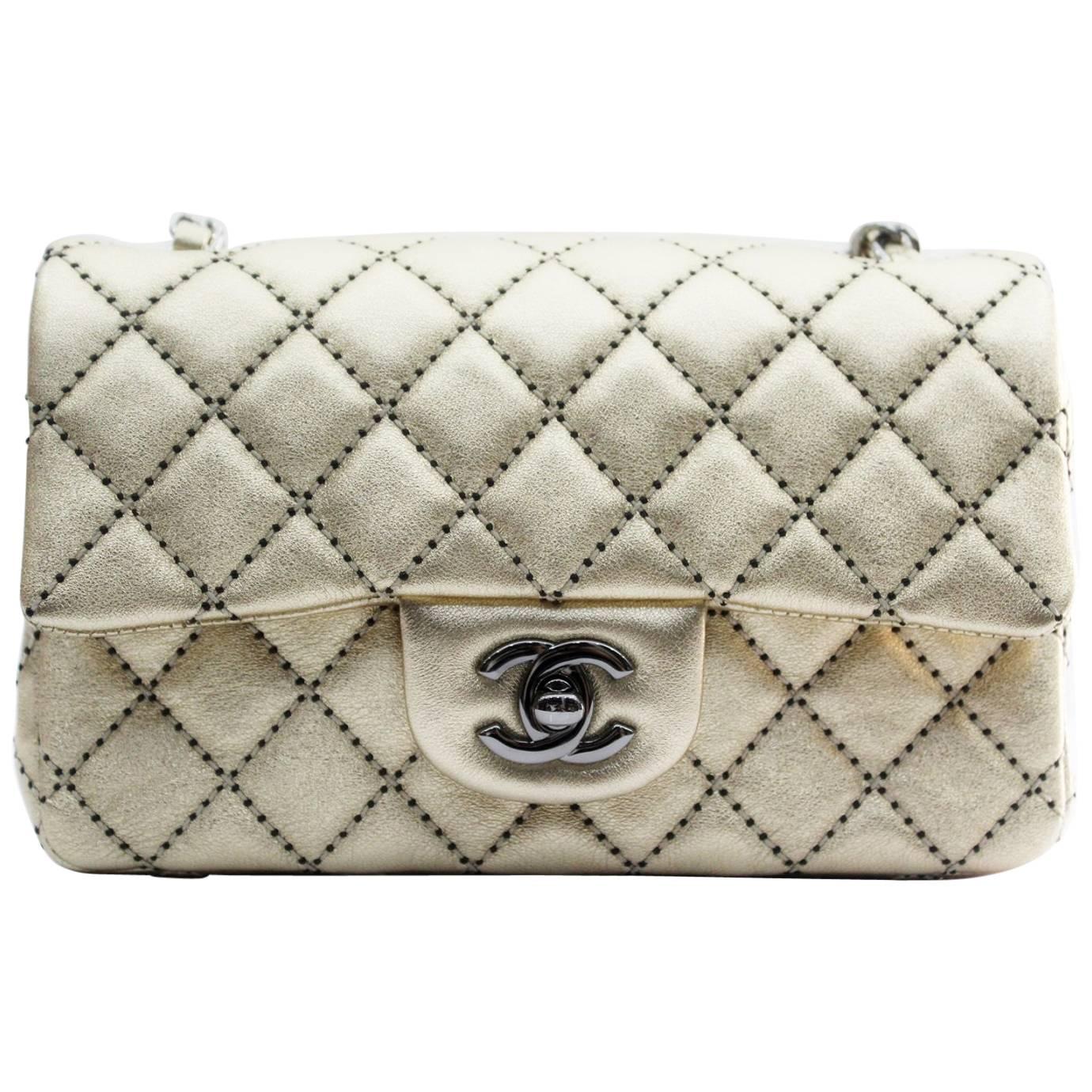 Chanel Gold / Black Quilted Lambskin Leather Mini Flap Bag