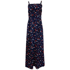 1970s Givenchy Red & White Floral Print Blue Jersey Summer Dress