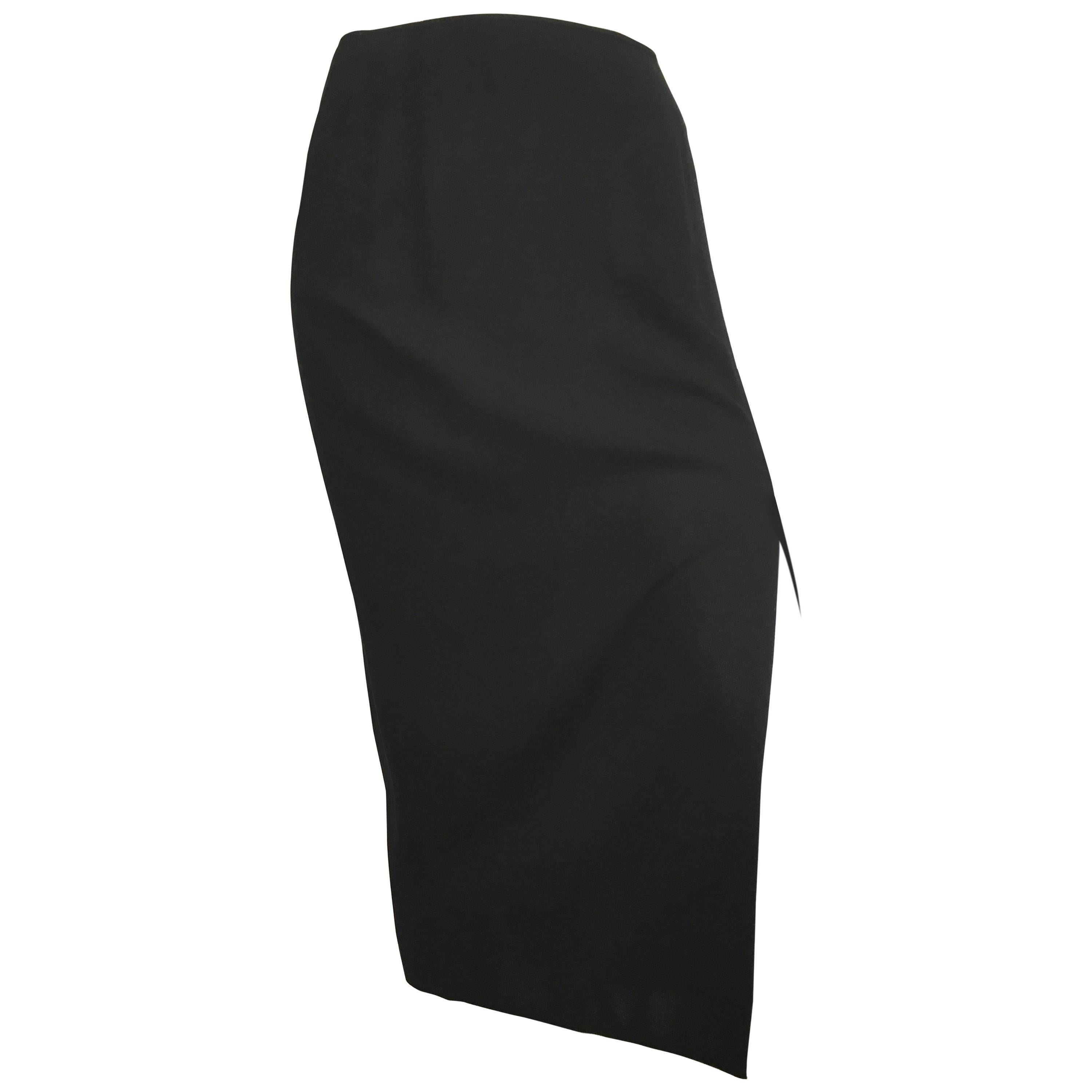 Donna Karan 1990s Black Wool Long Skirt Made in Italy Size 6. For Sale