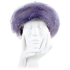 Berta Häusler Made-To-Measure Lavender Sequined Veil Net and Tulle Hat, C 1970
