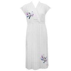Retro 1970s Hanae Mori White Dress with Birds