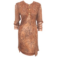 Leonard Tan 
Black Silk Jersey Animal Print Two Piece 1980
s Dress Ensemble