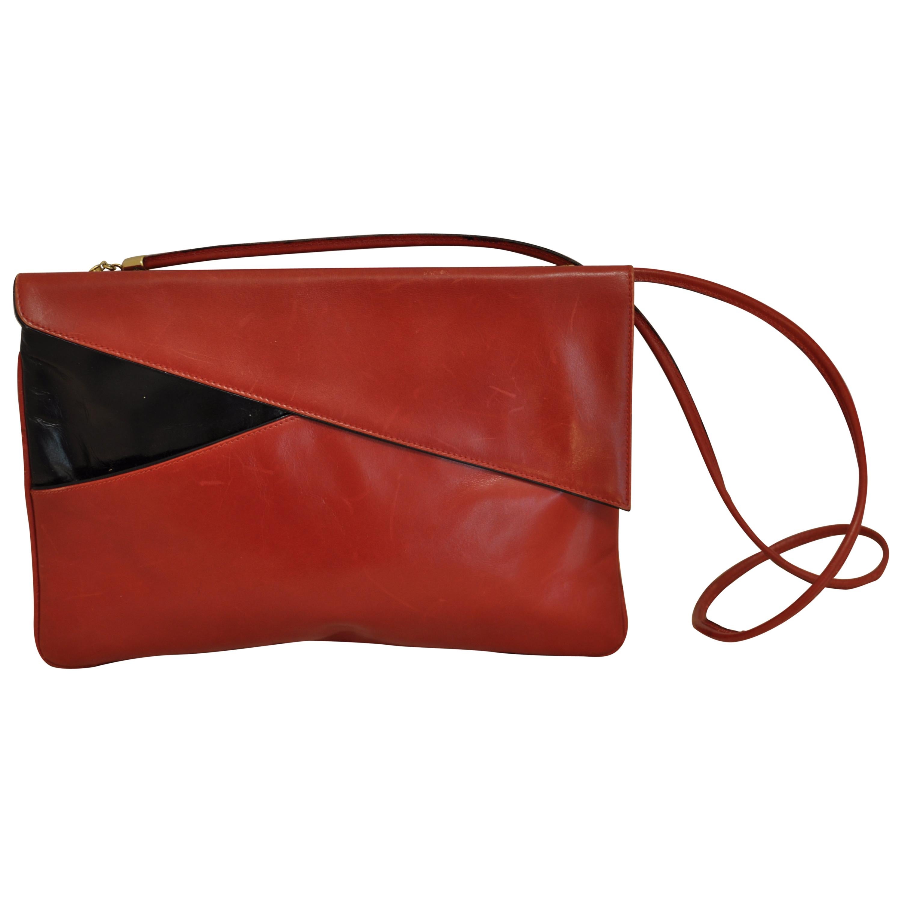 Salvatore Ferragamo Firenze Red and Black Leather Envelope Crossbody / Clutch