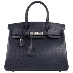 Hermes Birkin 30 Bag Beautiful Ostrich Blue Indigo Palladium Hardware