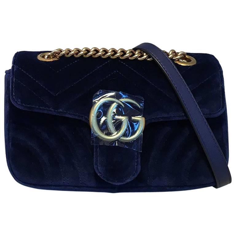 Gucci GG Marmont Blue Velvet Shoulder Bag For Sale at 1stdibs