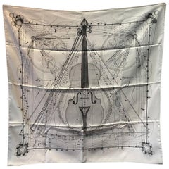 Hermes La Musique Des Spheres White Silk Scarf, c1996