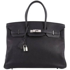 Hermes Birkin Handbag Black Clemence with Palladium Hardware 35