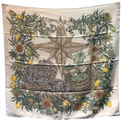 Hermes Passiflores Silk Scarf c1996 in Cream