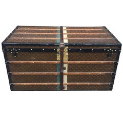 LOUIS VUITTON Antique Monogramme Steamer Trunk with Red Green and White Stripes