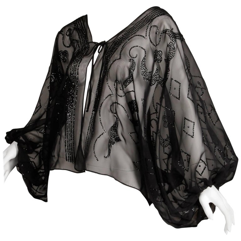 Unworn 1970s Vintage Sheer Chiffon Glitter Sequin Disco Top, Blouse or