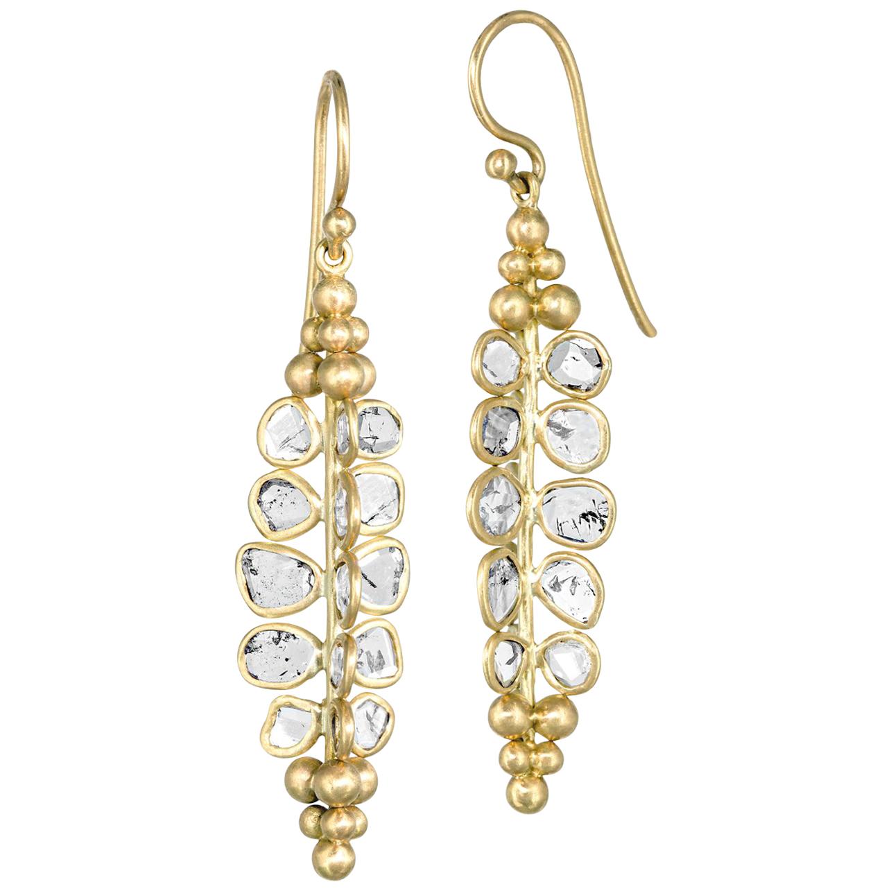 Kothari Polki Diamond Matte Gold One of a Kind Drop Earrings