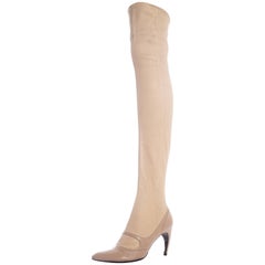 Alexander McQueen nude leather thigh high comma heel boots, A / W 2004