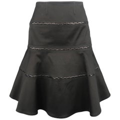 Alaia Black Cotton Leather Trim Ruffled Pencil Skirt