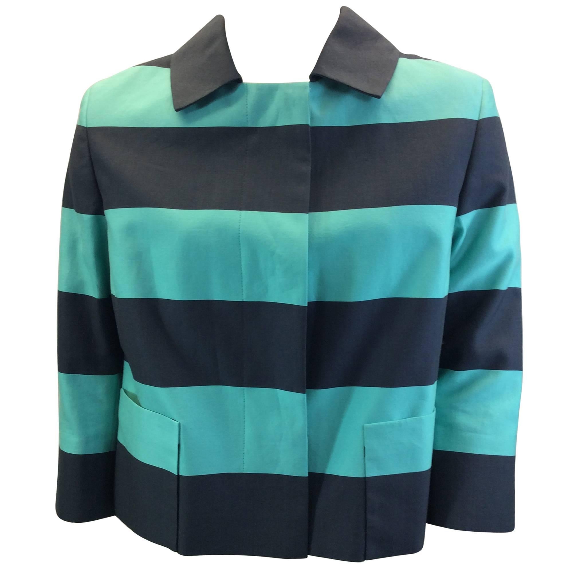 Akris Turquoise Striped Cropped Jacket For Sale