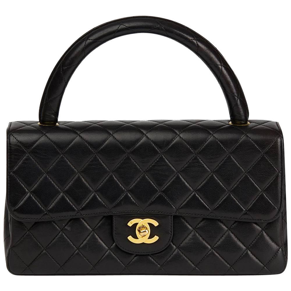 1997 Chanel Black Quilted Lambskin Vintage Medium Classic Kelly Flap 